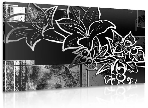Quadro su tela – Illustrazione floreale in bianco e nero