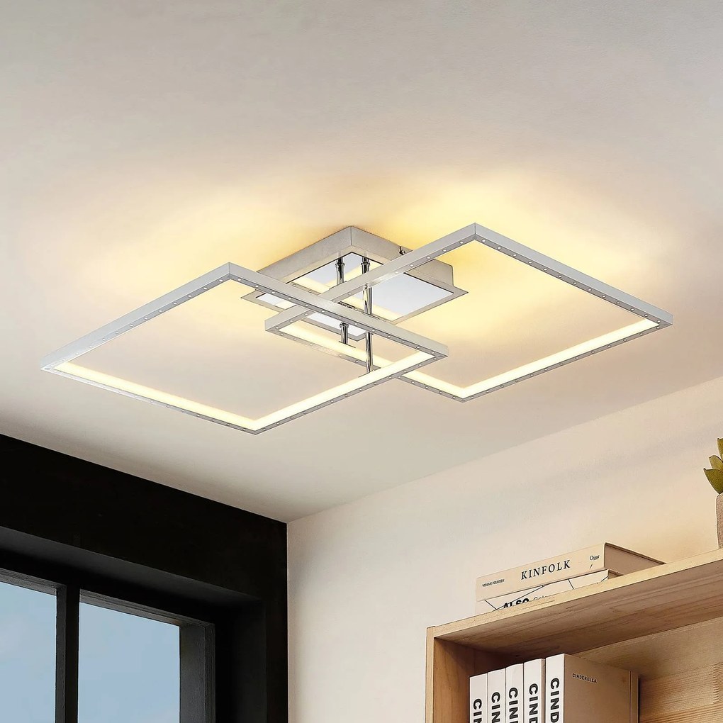 Plafoniera a LED Liyana Lindby, dimmerabile, Cromo / Argento, Soggiorno / Sala da pranzo, Metallo, Moderno, Plafoniera LED