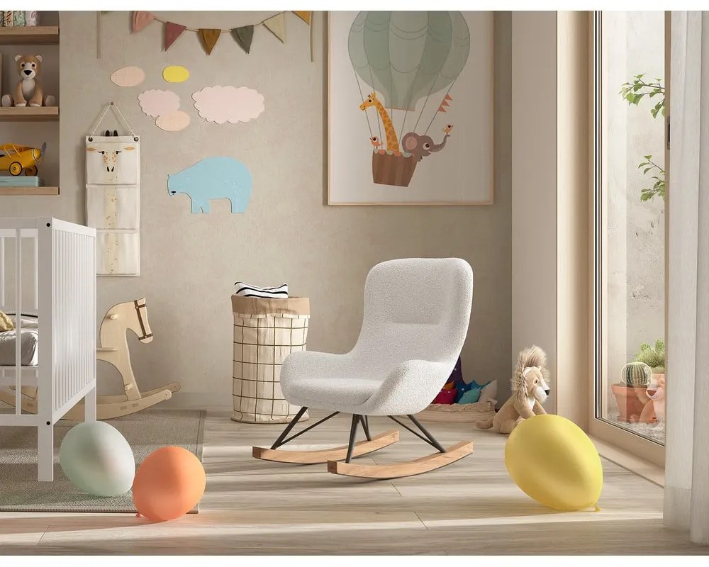 Sedia a dondolo bianca in tessuto bouclé ROCKY - Vipack