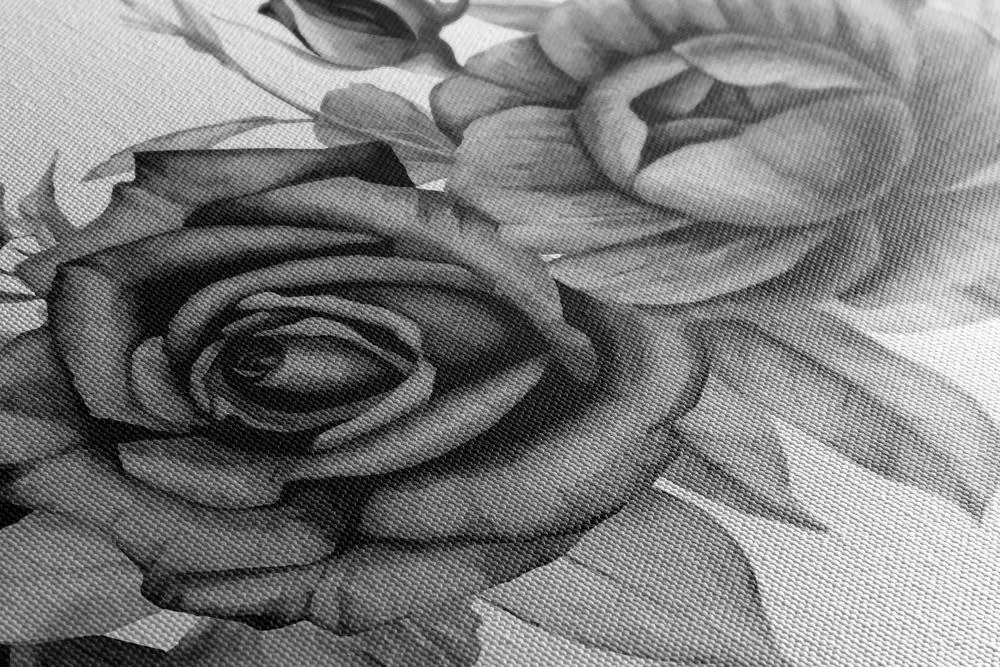 Stampa su tela – Incantevole combinazione di fiori e foglie in bianco e nero
