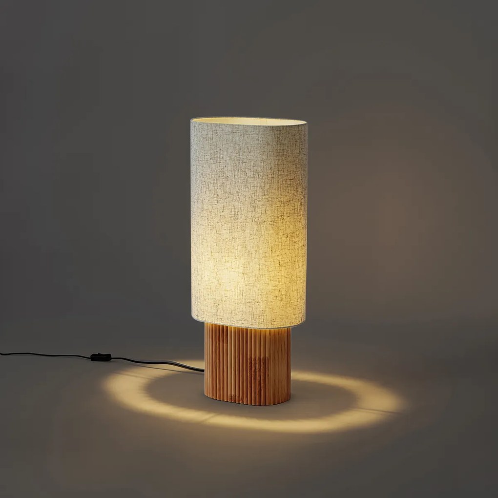 Lampada da tavolo Japandi in legno con paralume in lino 70 cm - Lamel
