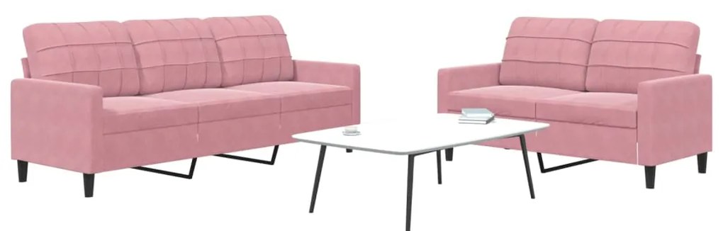 Set Di Divani 2 Pz Con Cuscini Rosa İn Velluto /