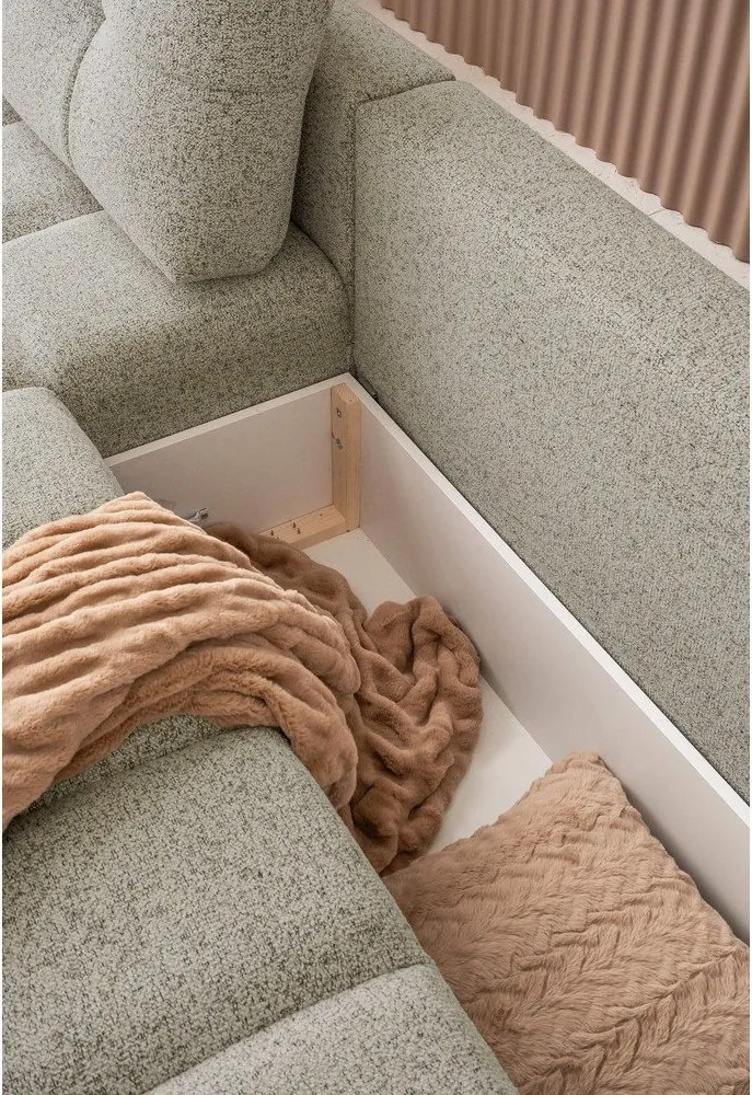 Divano angolare componibile marrone chiaro allungabile/con contenitore (con penisola a sinistra) Lulu – Miuform