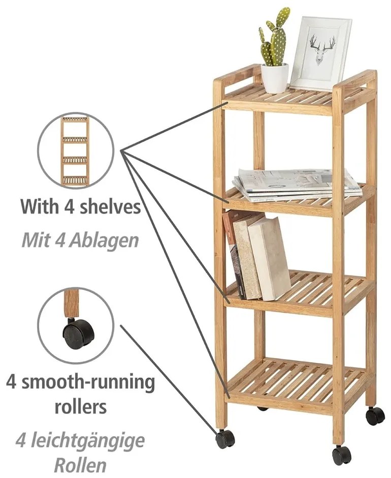 Scaffale da bagno in legno di noce con tre ripiani e ruote 35x97 cm Norway - Wenko