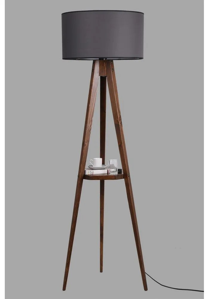 Lampada da terra nera/marrone con paralume in tessuto (altezza totale 176 cm) Sehbalı Tripod – Opviq lights