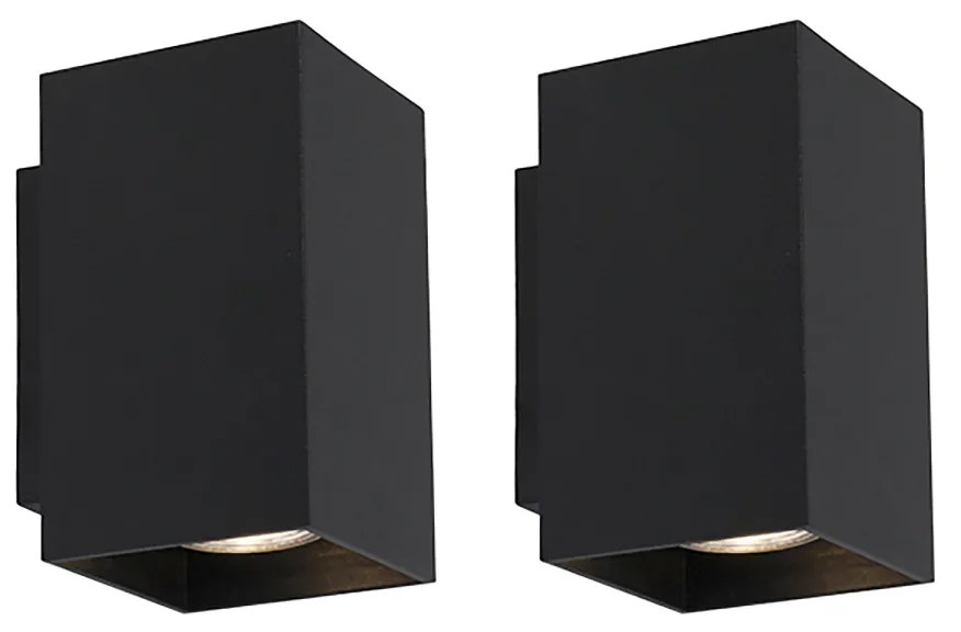 Set di 2 lampade da parete moderne nere quadrate 2 luci - Sandy