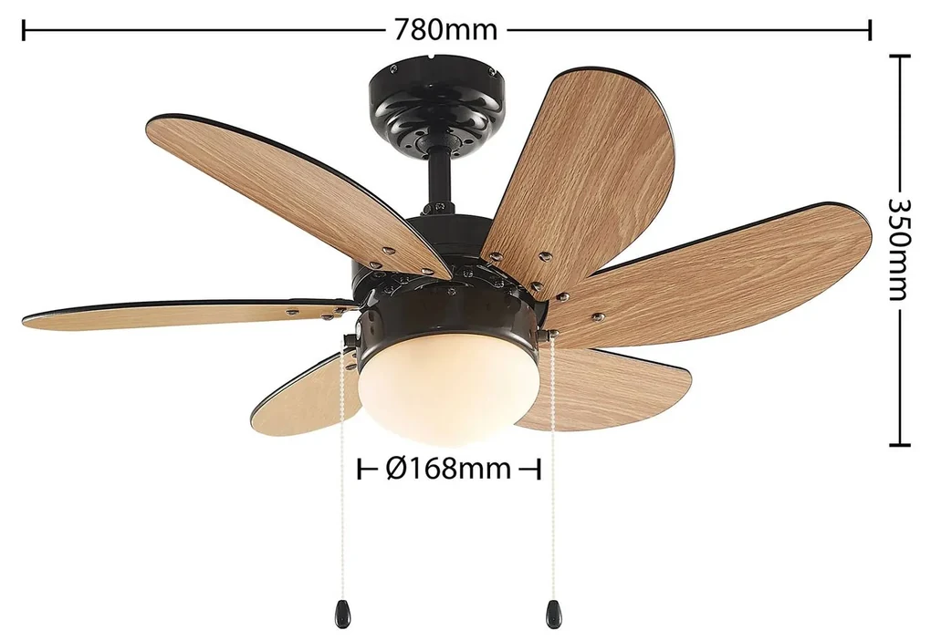 Lindby Minja ventilatore a pale di legno nero