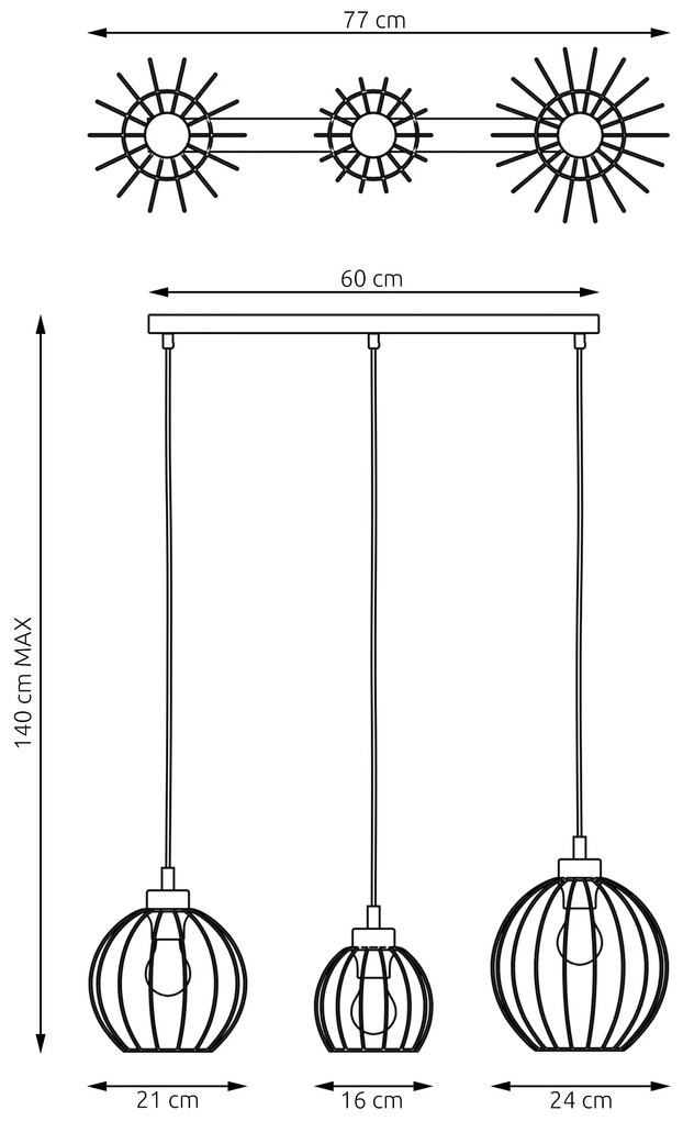 Sospensione Minimal Industrial Nando 3 Luci Lineari Nera E Oro