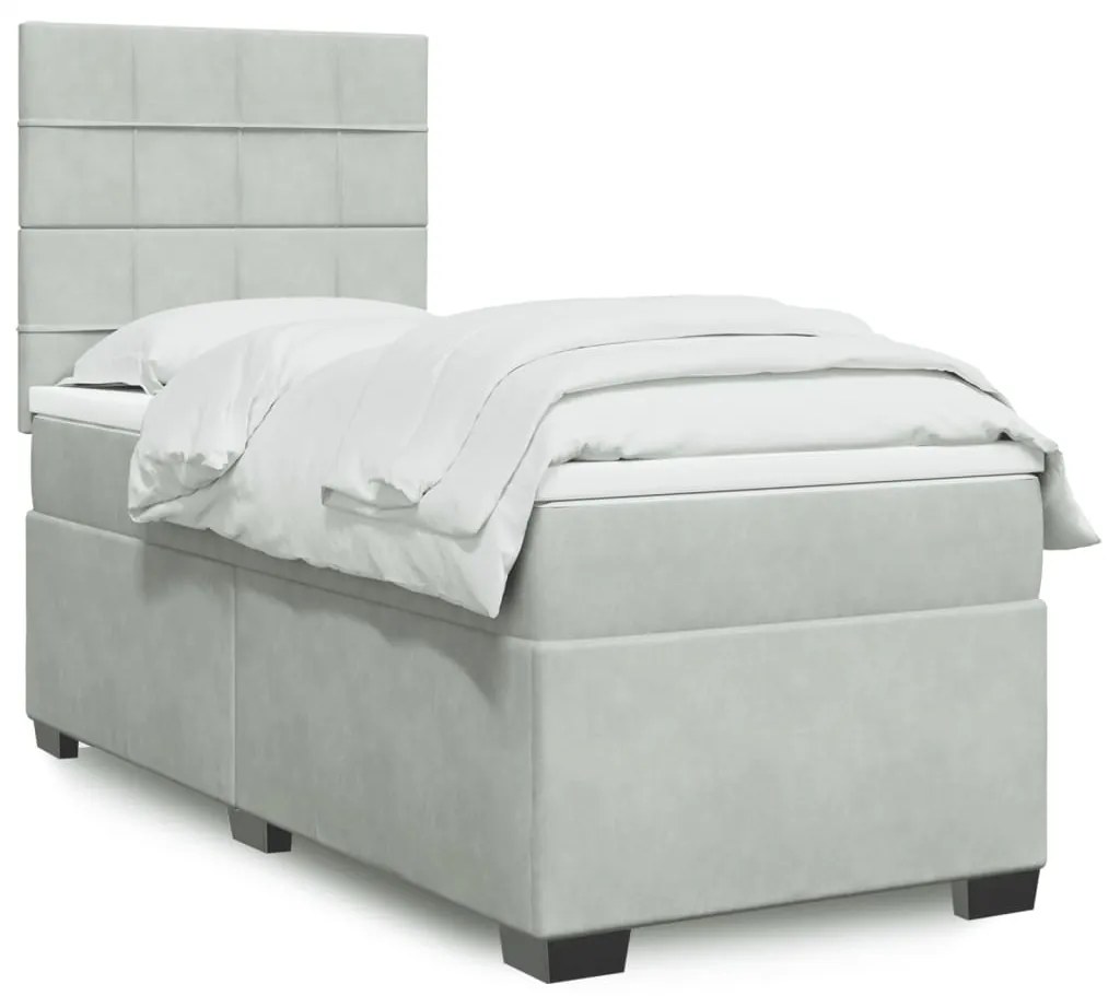 Giroletto A Molle Con Materasso Grigio Chiaro 80x200 Cm Velluto /