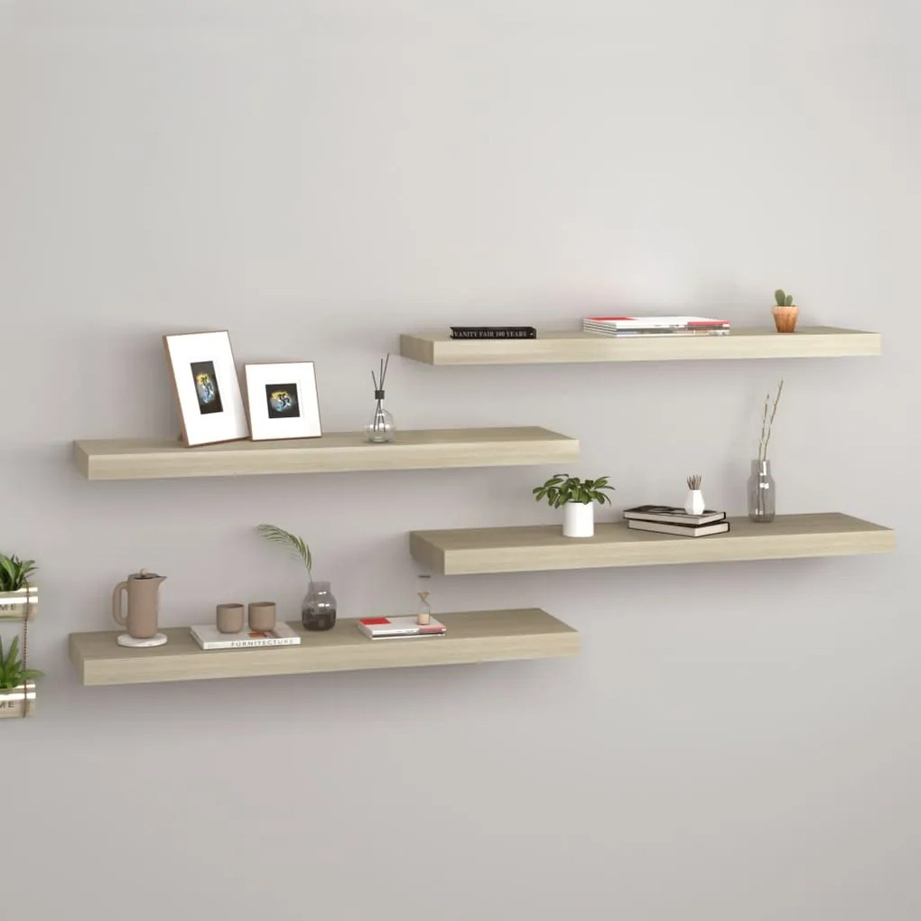Scaffali A Parete 4 Pz Rovere 80x23,5x3,8 Cm İn Mdf /