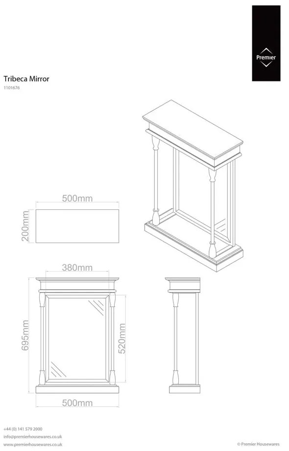 Specchio da parete con cornice in legno 50x70 cm Tribeca - Premier Housewares