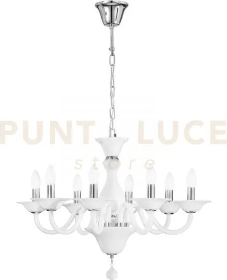 Lampadario soffio bianco e cromo 8 luci attacco e14 71x120cm in vet...