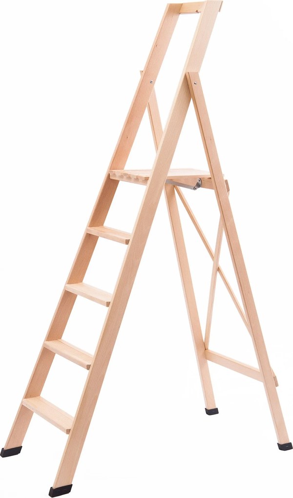 Scala Pieghevole in Legno 5 Gradini H100 cm Naturale...