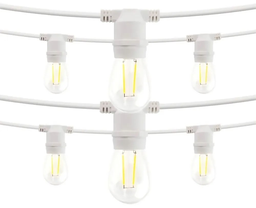 Catena di luci lineare 10 metri con 10 lampadine E27 Bianco caldo 2700K IP54 Bianca Wisdom