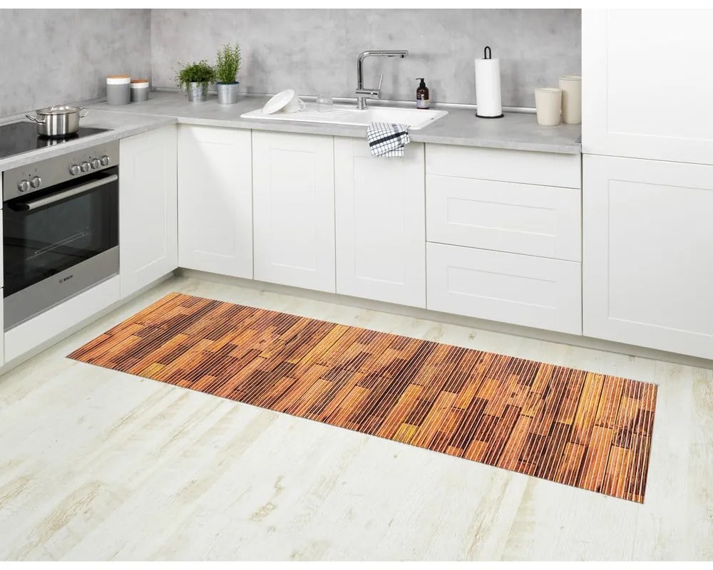 Tappetino da bagno in plastica marrone 65x200 cm Lambris - Wenko