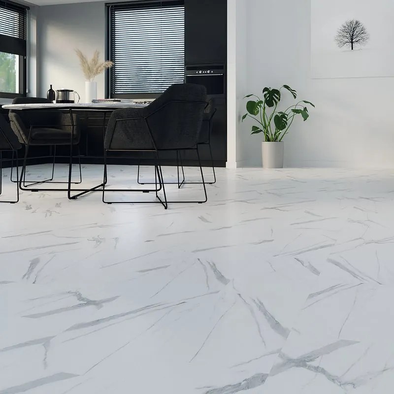 Pavimento SPC passaggio moderato Milky Marble bianco Sp 4 mm 2.506 m²