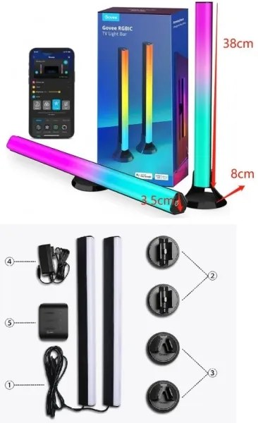 Govee - Pannello LED SMART RGBIC 38 cm per TV 43-75" - 2 pezzi Wi-Fi