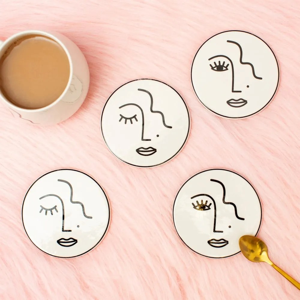 Set di 4 sottobicchieri in porcellana Faccia astratta Abstract Faces - Sass &amp; Belle