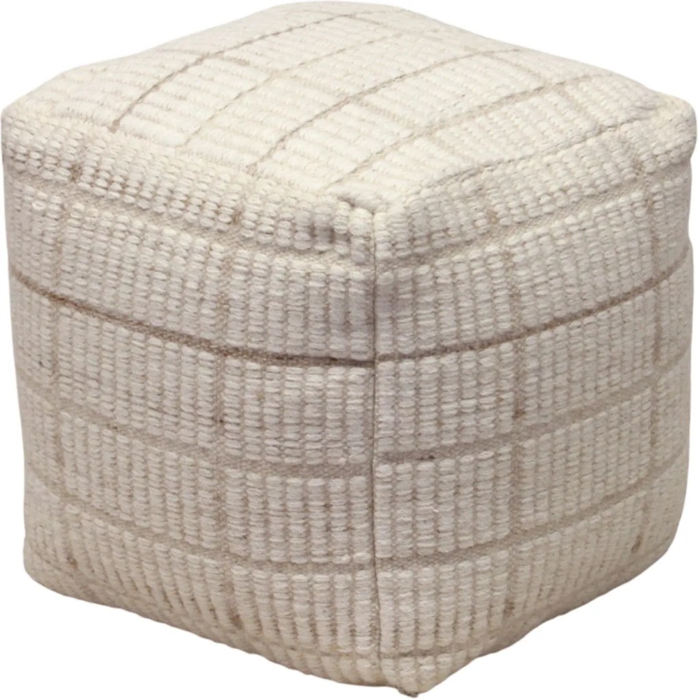 TESSA - pouf in lana avorio con decoro 40 x 40