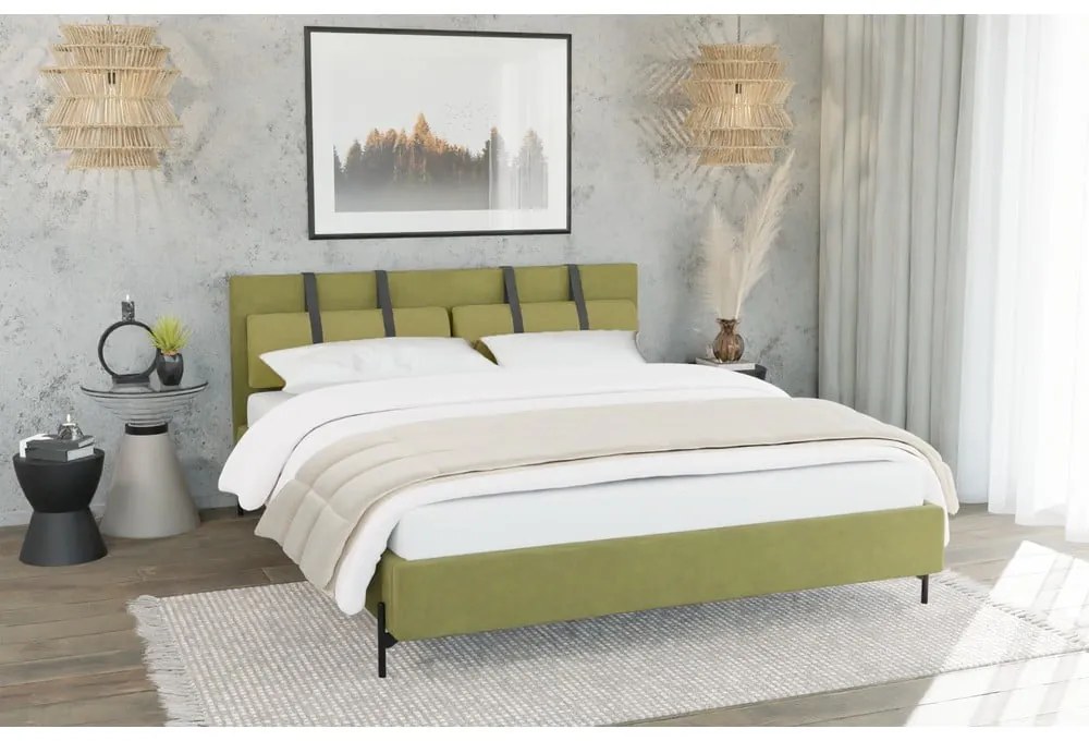 Letto matrimoniale imbottito verde chiaro con griglia 200x200 cm Tulsa - Ropez