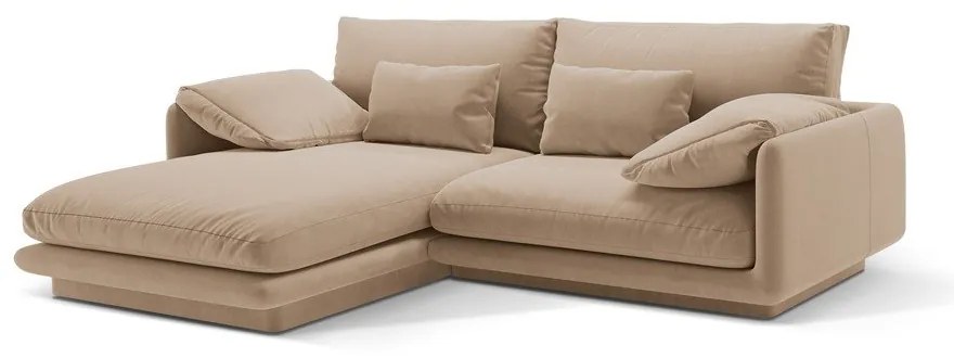 Divano angolare beige (con penisola a sinistra/con chaise lounge) con rivestimento in velluto Torino – Micadoni