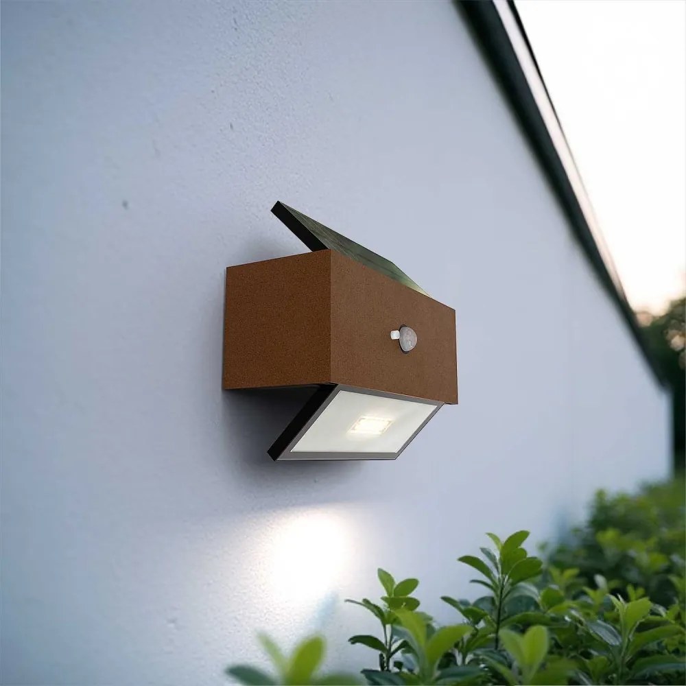 Applique LED Solare Corten, Rettangolare, con Sensore di Movimento Colore Bianco Naturale 4.000K