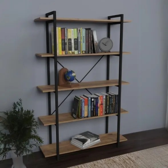 Libreria 5 Ripiani Stile Industrial 120x34x180 Jonah Rovere