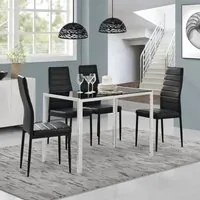 [en.casa] Tavolo da pranzo nero/bianco + 4 sedie nere in un set di 4