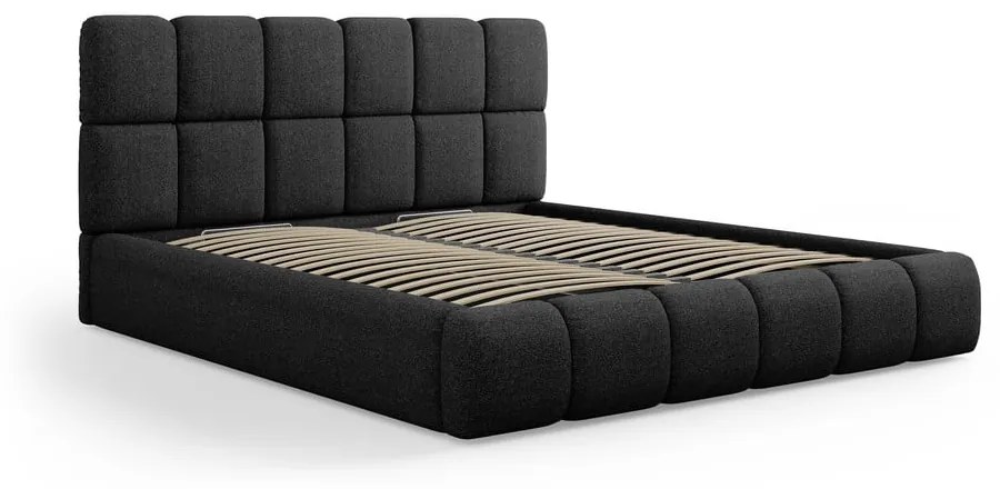 Letto matrimoniale imbottito nero con contenitore con griglia 160x200 cm Bellis - Micadoni Home