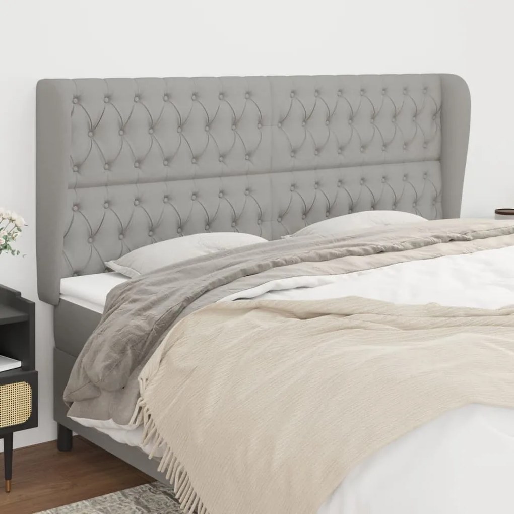 Testiera Ad Orecchio Grigio Chiaro 183x23x118/128 Cm İn Tessuto /