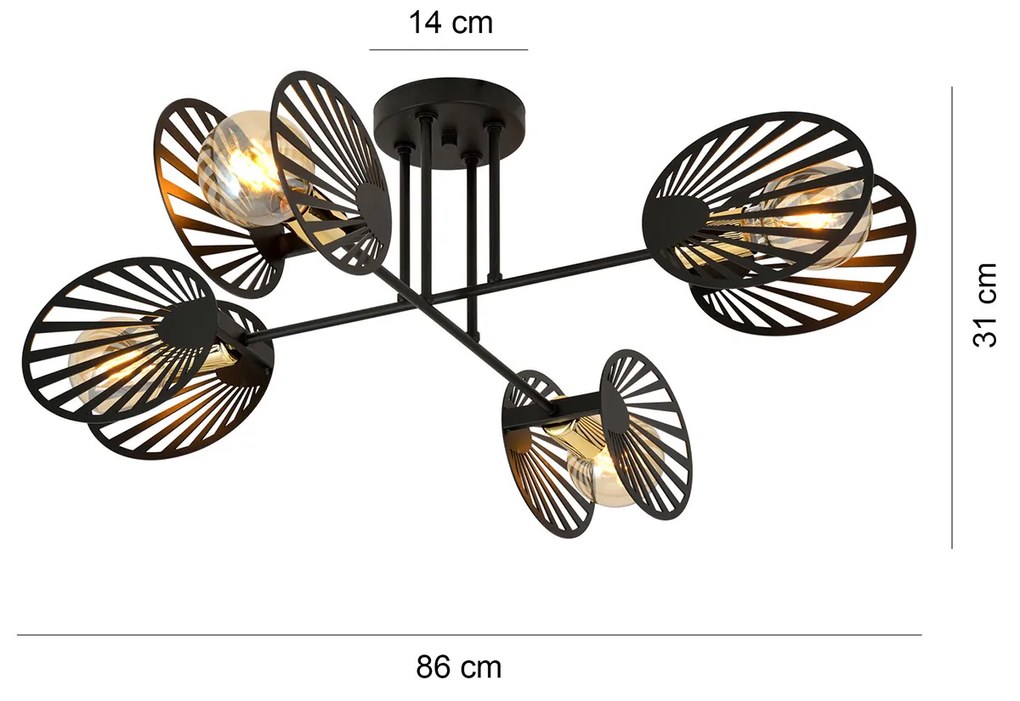 Plafoniera Moderna Patroclo Acciaio Nero 4 Luci E27 Ip20