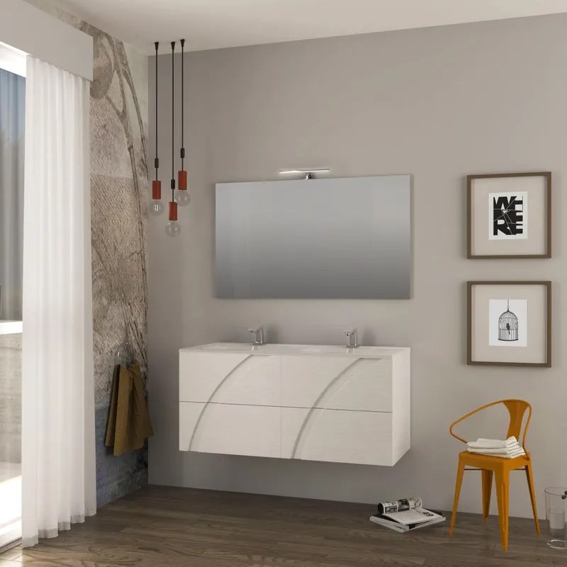 Mobile bagno sospeso Monica con lavabo in ceramica L120 x H55 x P46 cm frassino bianco, specchio non incluso