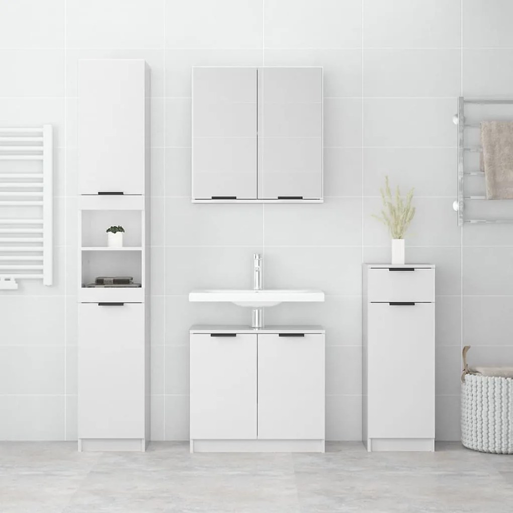 Set mobili da bagno 4 pz bianco lucido in legno multistrato