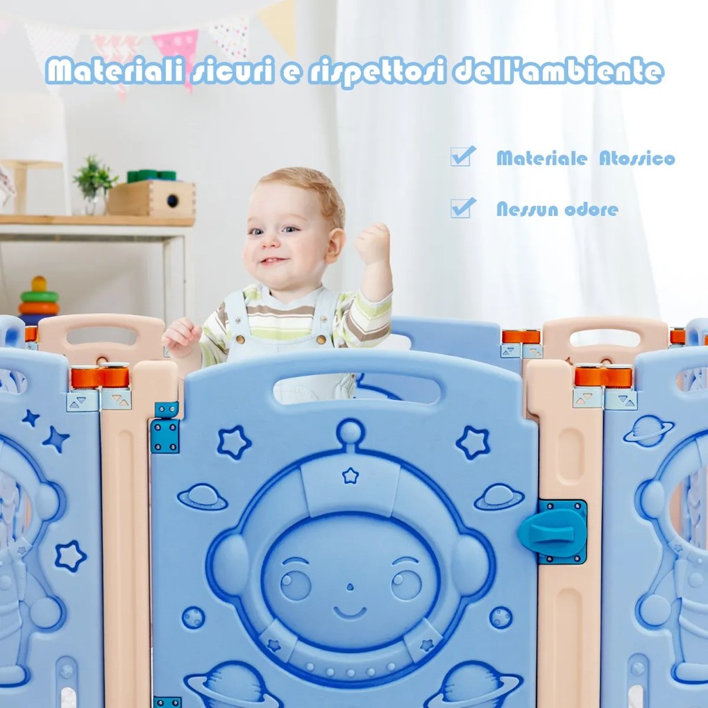 Costway Box pieghevole con 16 pannelli e chiusura di sicurezza, Recinto portatile per bambini con forma regolabile