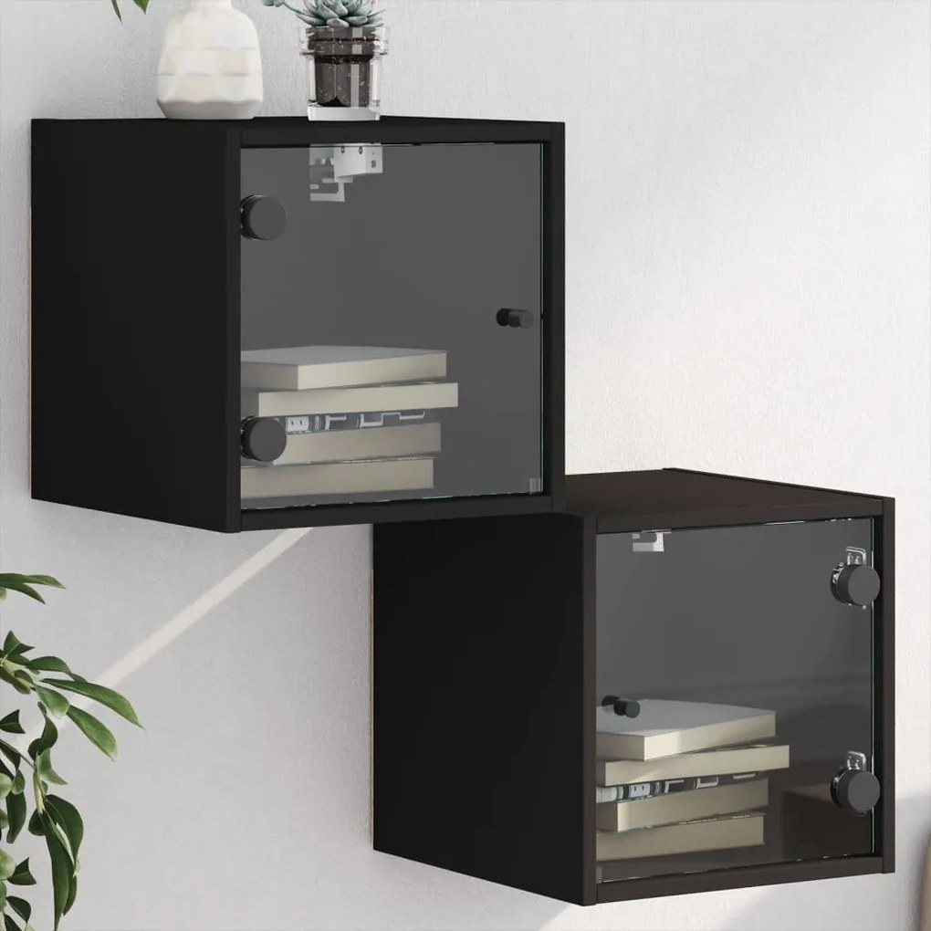 Comodini Con Ante İn Vetro 2pz Nero 35x37x35 Cm /