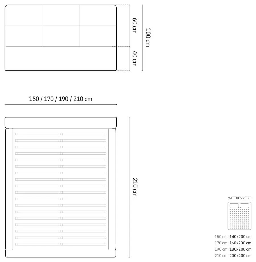 Letto matrimoniale imbottito blu scuro con contenitore con rete inclusa 180x200 cm Libera – Windsor &amp; Co Sofas