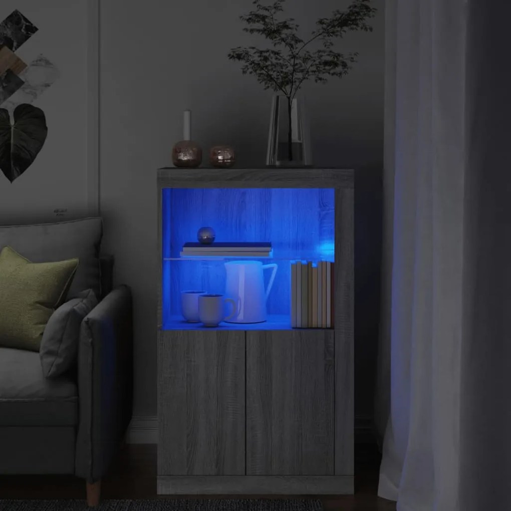 Armadietto con luci led grigio sonoma in legno multistrato