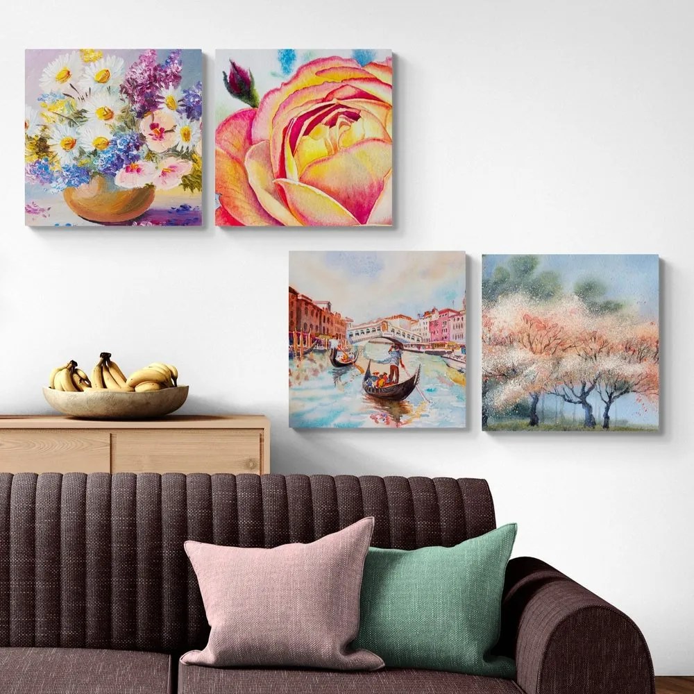 Set di quadri – Romantica Venezia con fiori