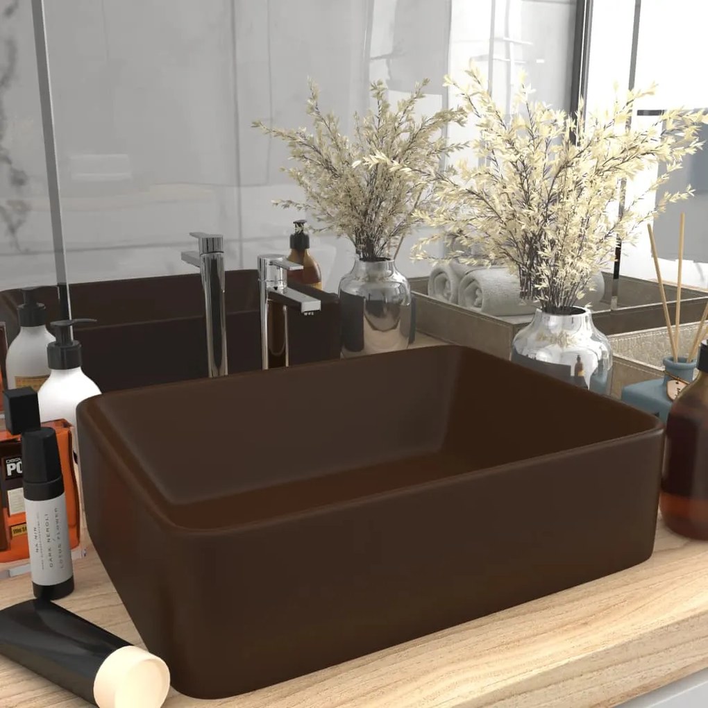 Lavandino Luxury Marrone Scuro Opaco 41x30x12 Cm İn Ceramica /