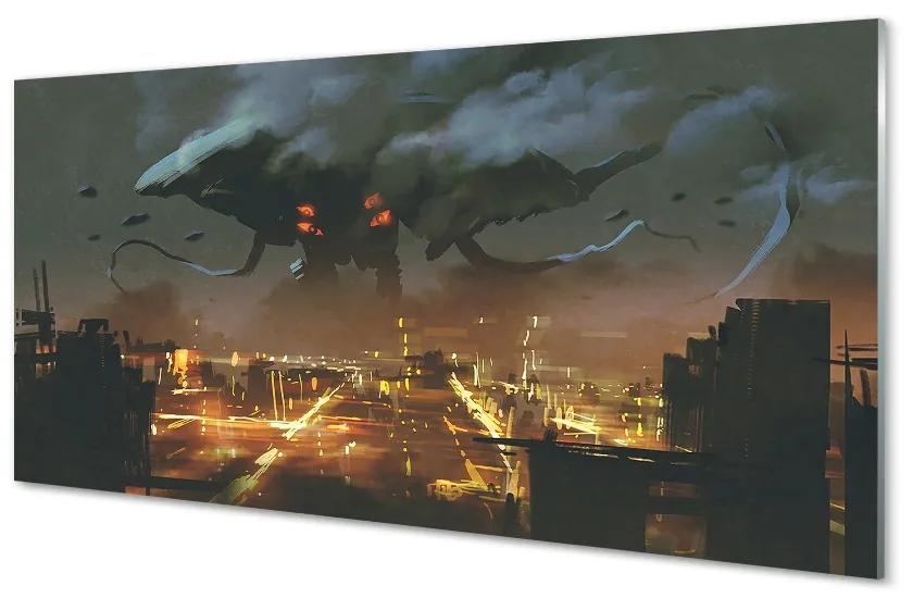 Quadro in vetro Città di notte mostro di fumo 100x50 cm