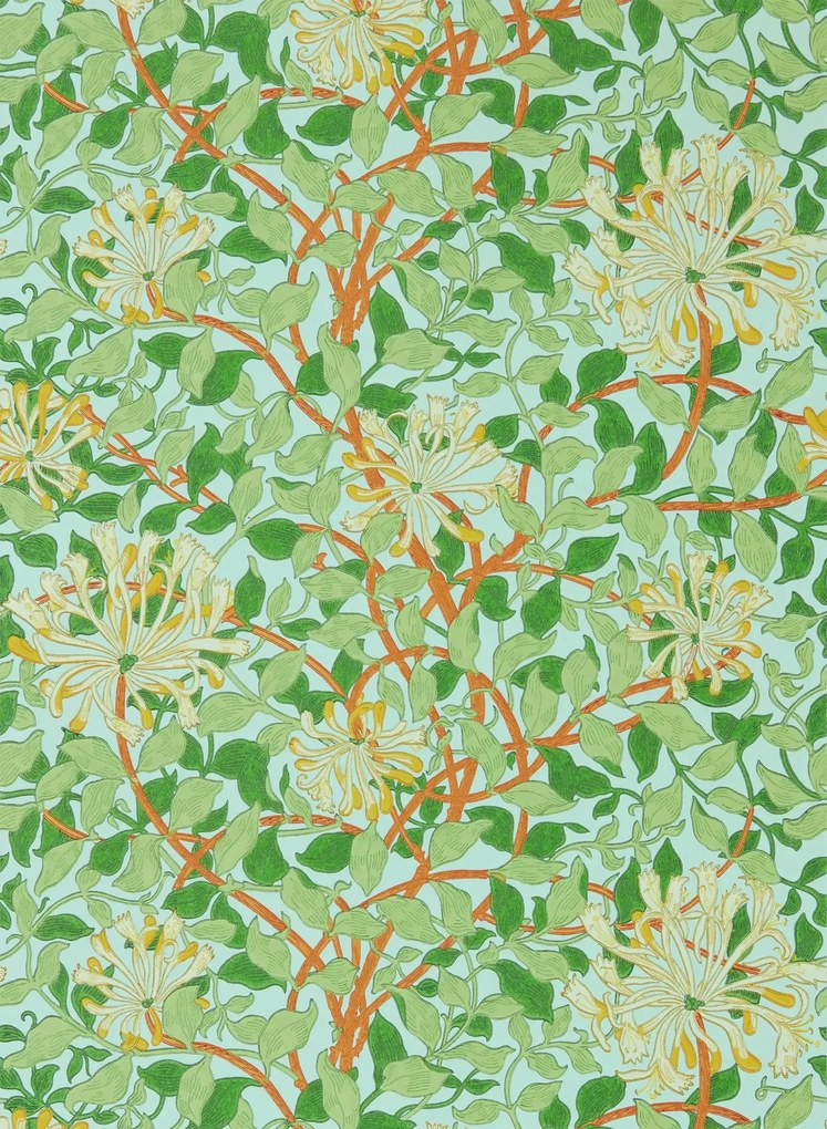 Morris & Co Tapete Honeysuckle - Sky/ Burnt Orange