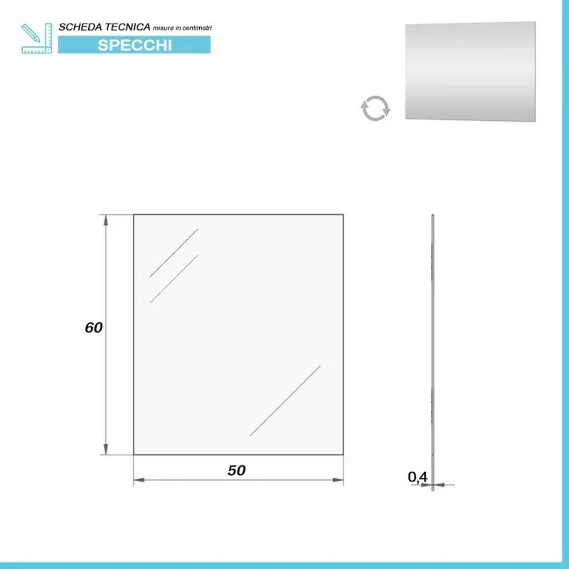 Specchio LED 50x60 reversibile con luce naturale in ABS