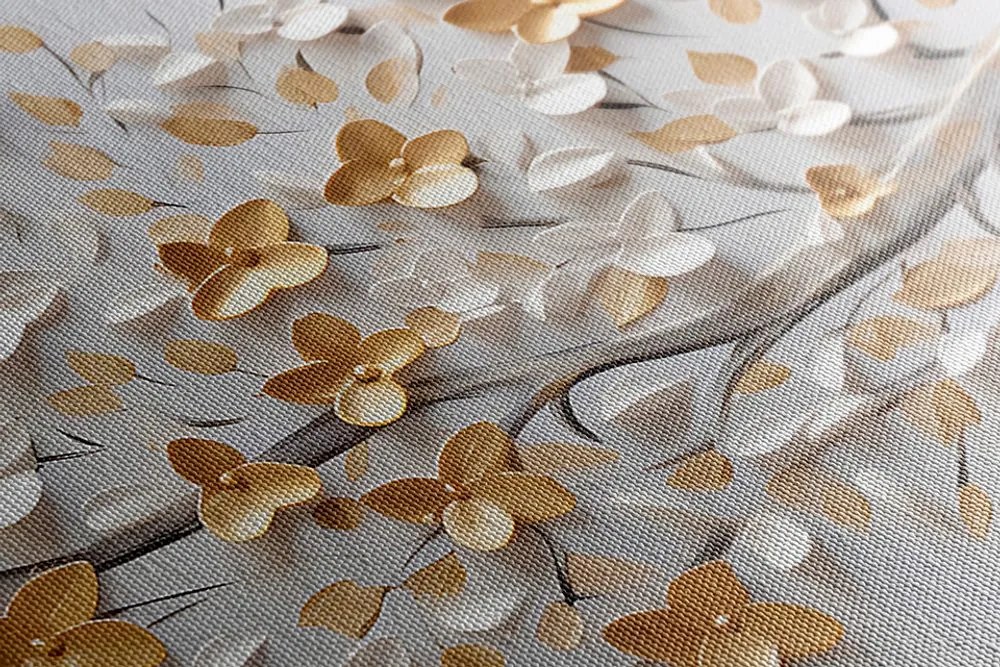 Stampa su tela – Albero con fiori bianco-dorati