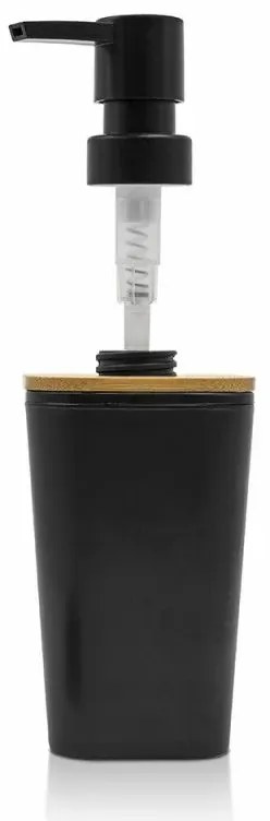 Set accessori bagno moderno in finitura nera opaca con dettagli in bambù