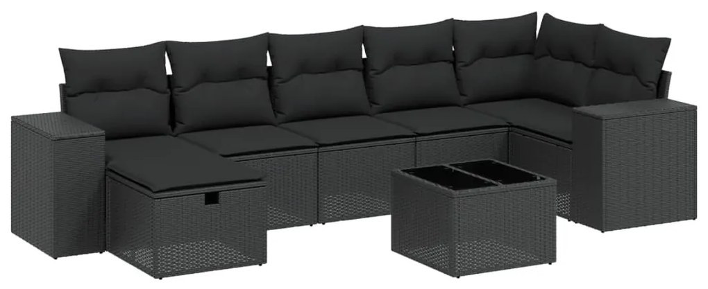 Set divani da giardino con cuscini 8 pz nero in polyrattan