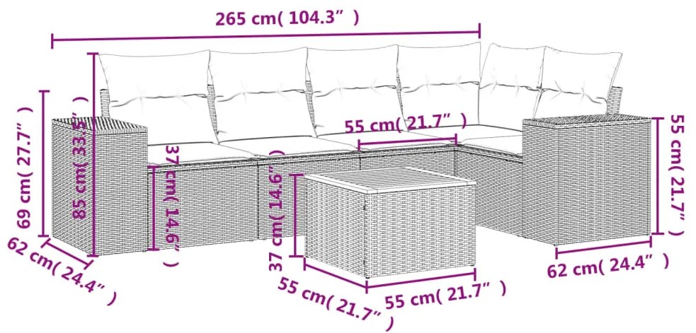 Set divano da giardino 6 pz con cuscini nero in polyrattan