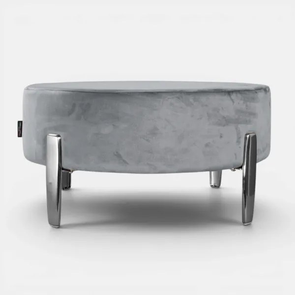 Pouf Rotondo in Velluto Grigio con Piedini 70 cm - Giotto