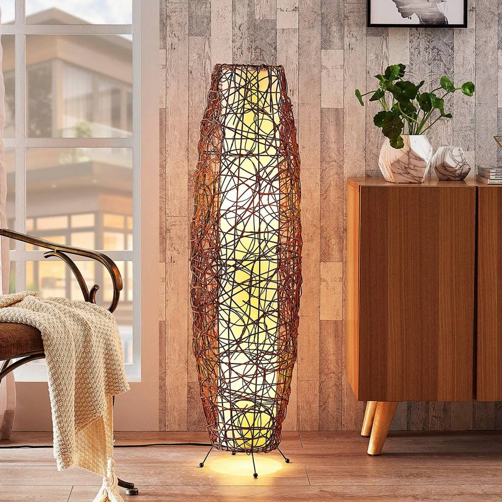 Lampada da terra Nias Lindby, Marrone / Ruggine, Soggiorno / Sala da pranzo, Legno, Moderno, Lampada da terra