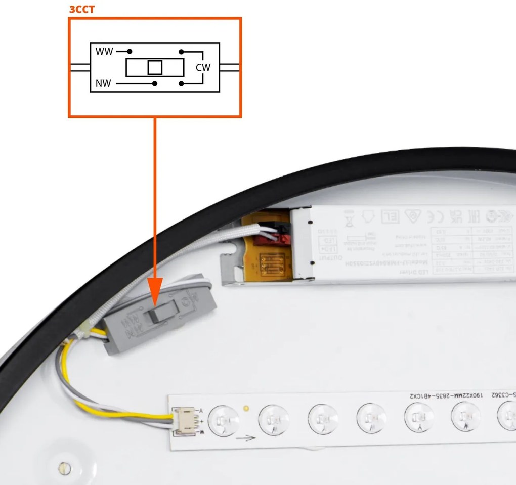 Plafoniera LED Rotonda 36W CCT Ø500mm Legno/Nero