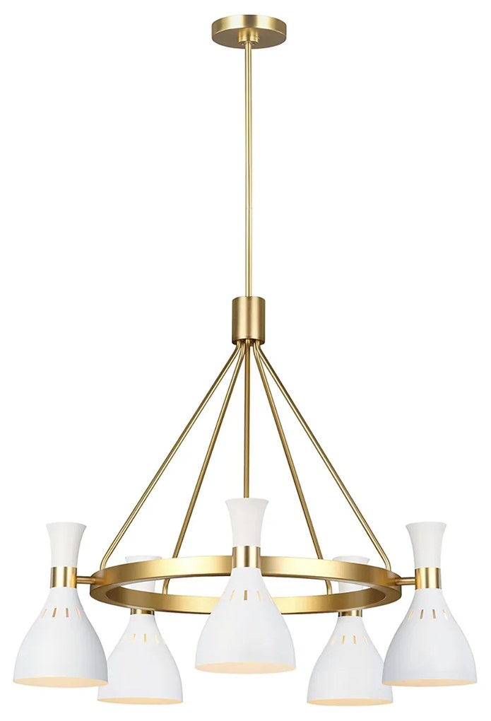 Lampadario Contemporaneo Joan Acciaio Bianco Opaco Ottone Brunito 5 Luci E27